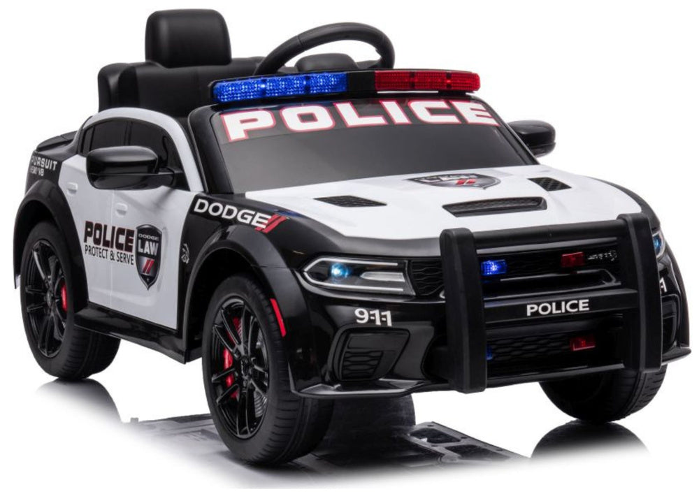 Battery-powered car Dodge Charger Police White and Black – Electric Ride-On